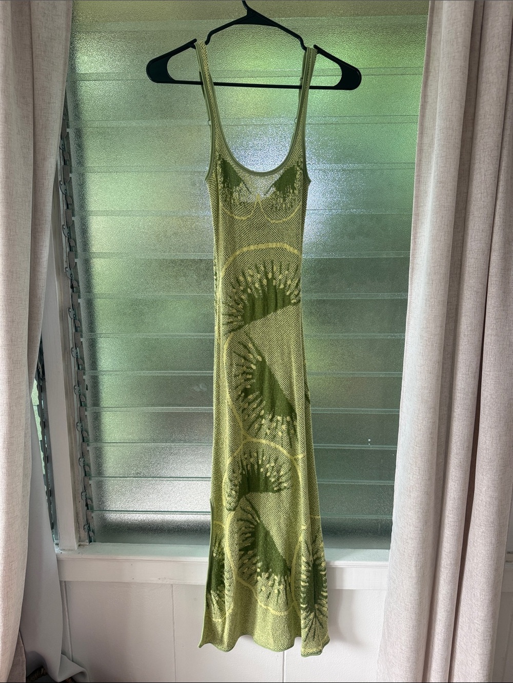 House of Sunny Olive Green Kiwi print Spiral-Knit Maxi Dress